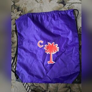 Purple Drawstring Backpack with Palm Tree Design, Clemson Tigers NCAA